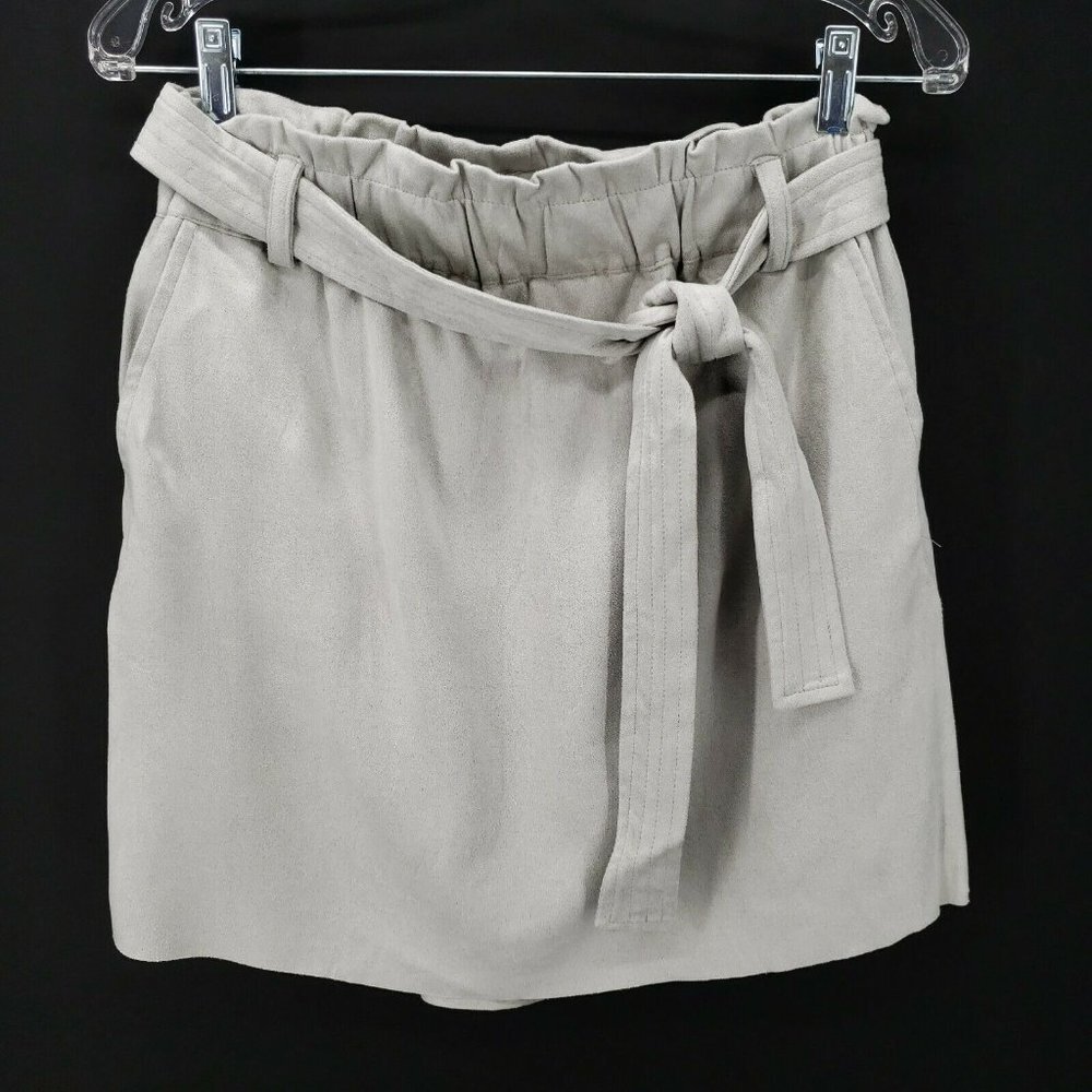SPARKZ COPENHAGEN Soft Faux Suede Gray Skirt Belted Elastic Waist